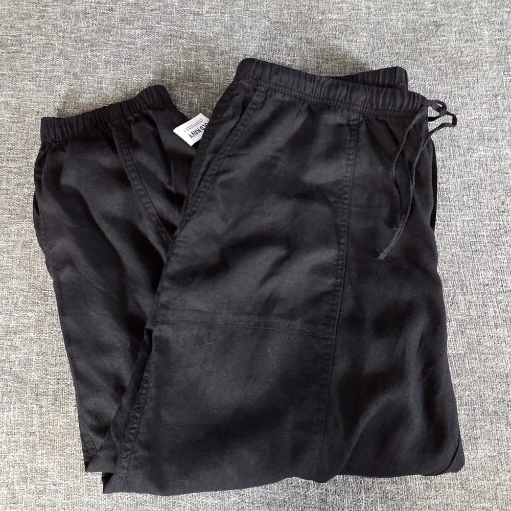 Old Navy XL Mid Rise Linen Blend Cinched Ankle Balloon Pants Black Pull On NWT